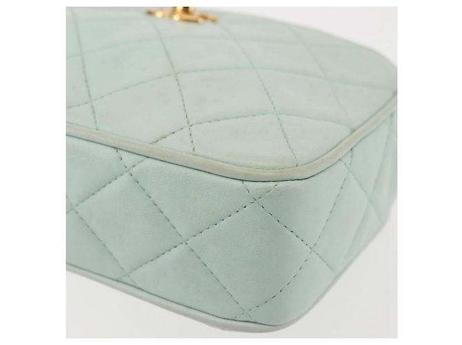 CHANEL Borsa a Spalla Matelassé in Pelle di Agnello Azzurro Chiaro Oro CC Auth bs29467 D'oro Blu chiaro - vista 16