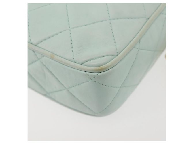 CHANEL Borsa a Spalla Matelassé in Pelle di Agnello Azzurro Chiaro Oro CC Auth bs29467 D'oro Blu chiaro - vista 18