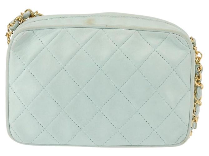 CHANEL Borsa a Spalla Matelassé in Pelle di Agnello Azzurro Chiaro Oro CC Auth bs29467 D'oro Blu chiaro - vista 2