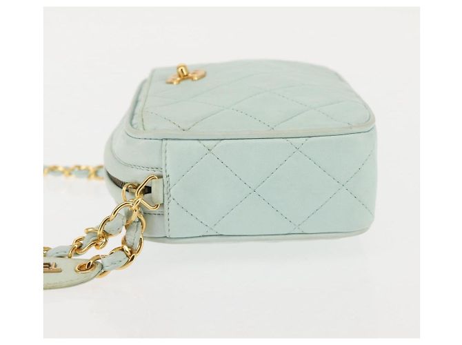 CHANEL Borsa a Spalla Matelassé in Pelle di Agnello Azzurro Chiaro Oro CC Auth bs29467 D'oro Blu chiaro - vista 4