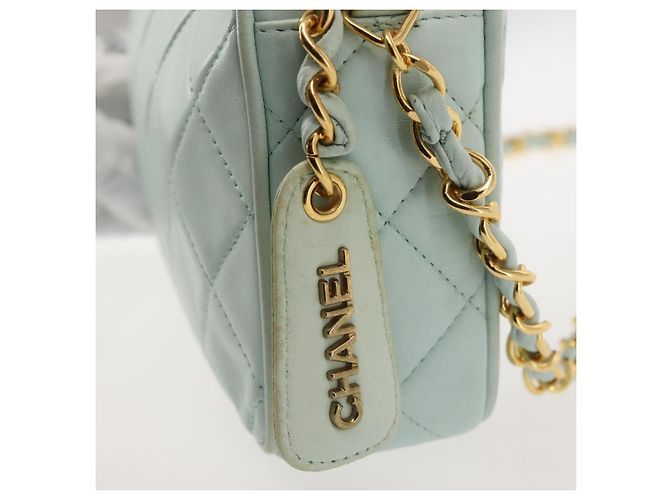 CHANEL Borsa a Spalla Matelassé in Pelle di Agnello Azzurro Chiaro Oro CC Auth bs29467 D'oro Blu chiaro - vista 8