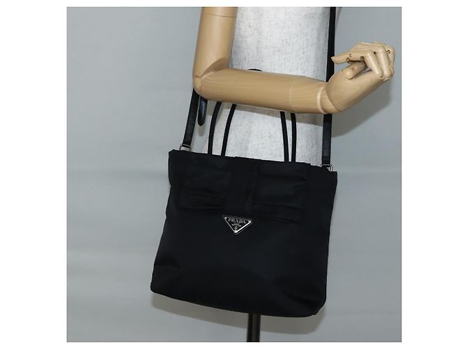 PRADA Borsa a Mano Nylon 2 in 1 Nero Argento Auth 139041V - vista 26