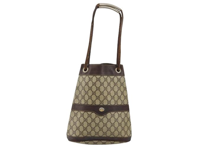 Gucci Borsa a Spalla GG Supreme PVC Beige Oro Auth 143238 D'oro - vista 2