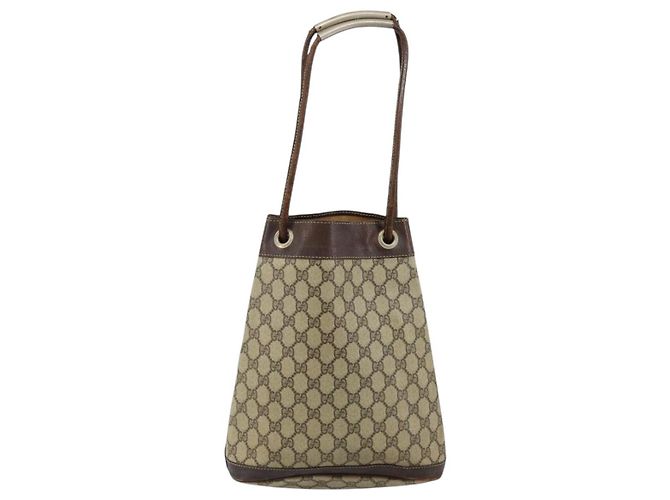 Gucci Borsa a Spalla GG Supreme PVC Beige Oro Auth 143238 D'oro - vista 3