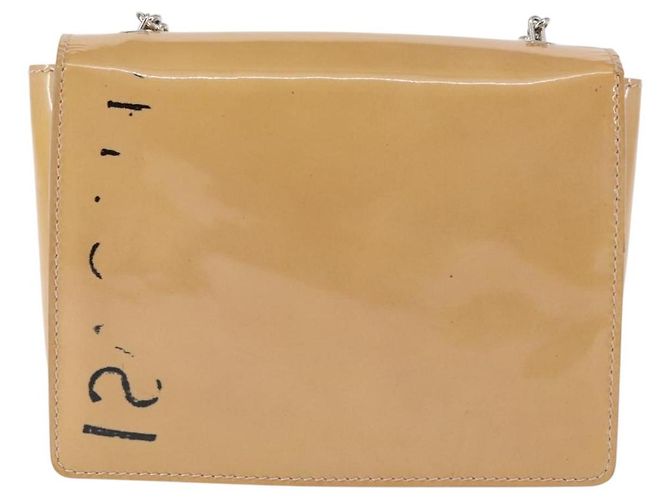 Borsa a Spalla Chain Vala Smalto Beige Argento Auth 143357 di Salvatore Ferragamo - vista 3