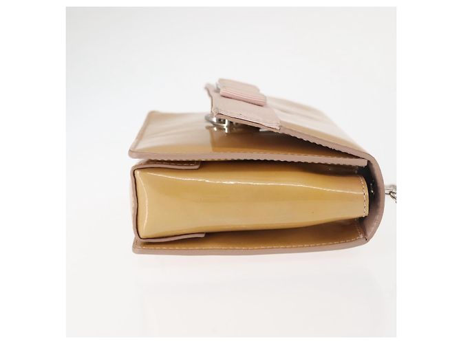 Borsa a Spalla Chain Vala Smalto Beige Argento Auth 143357 di Salvatore Ferragamo - vista 5