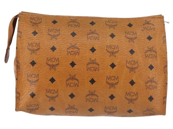 MCM Logogram Vicetos Bolso Clutch de Cuero PVC Marrón Dorado Auth am9102 - vista 3