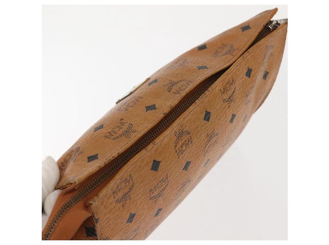MCM Logogram Vicetos Bolso Clutch de Cuero PVC Marrón Dorado Auth am9102 - vista 6
