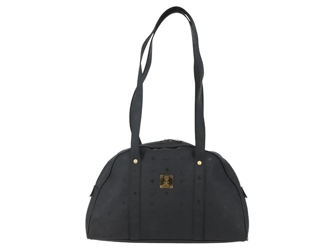 Bolsa de Ombro MCM Vicetos Logogram em Couro PVC Preto e Dourado Auth hk3093 - vista 2