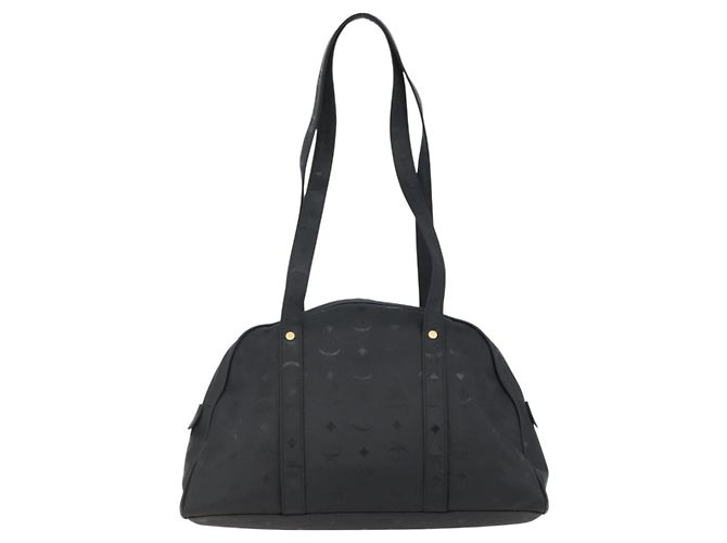 Bolsa de Ombro MCM Vicetos Logogram em Couro PVC Preto e Dourado Auth hk3093 - vista 3