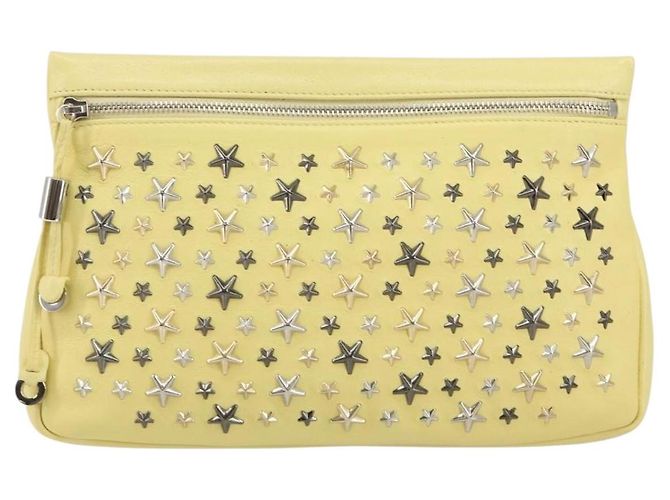 Borsa a mano in pelle Jimmy Choo Studs Clutch gialla argento Auth BA6189 Giallo - vista 13