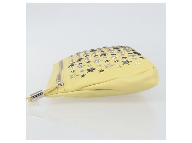 Borsa a mano in pelle Jimmy Choo Studs Clutch gialla argento Auth BA6189 Giallo - vista 4