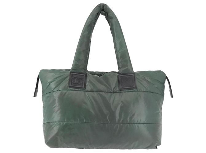 CHANEL Borsa Tote Cocoon Nylon Khaki Argento CC Auth 128925 Cachi - vista 13