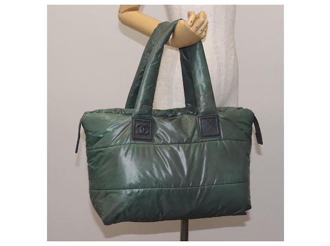 CHANEL Borsa Tote Cocoon Nylon Khaki Argento CC Auth 128925 Cachi - vista 22