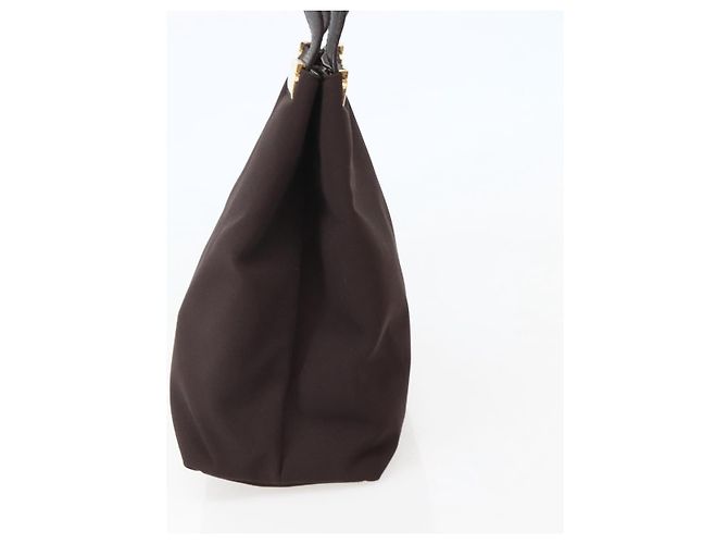 Borsa Tote Salvatore Ferragamo in tela marrone oro Auth 143220 - vista 4