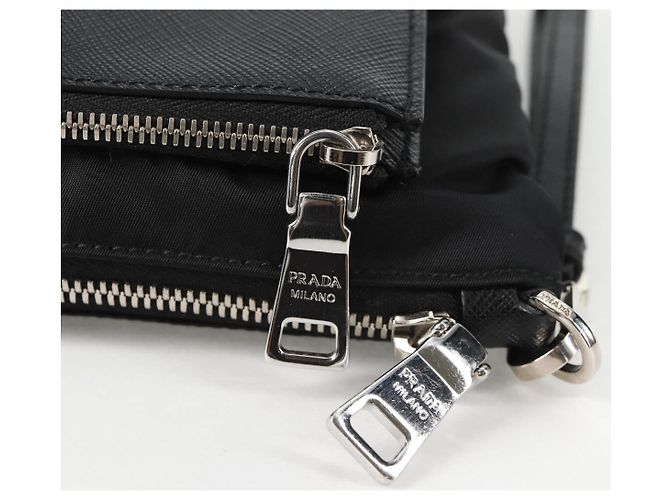 PRADA Bolso de Mano Saffiano Nylon Negro Plata Auth am9108V - vista 10