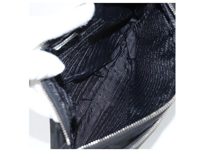 PRADA Bolso de Mano Saffiano Nylon Negro Plata Auth am9108V - vista 11