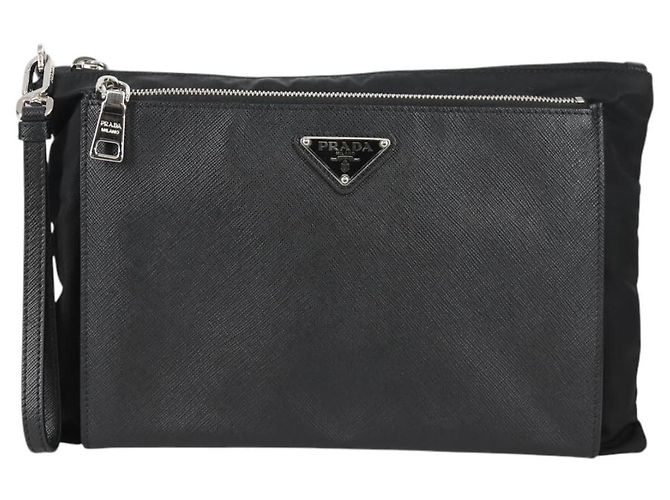 PRADA Bolso de Mano Saffiano Nylon Negro Plata Auth am9108V - vista 13