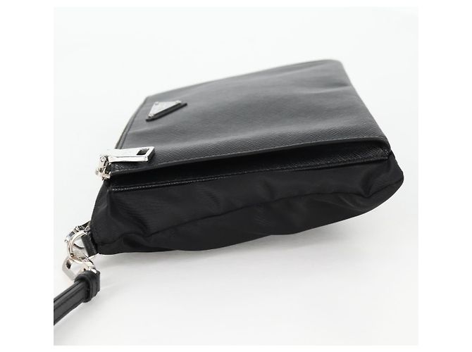 PRADA Bolso de Mano Saffiano Nylon Negro Plata Auth am9108V - vista 3