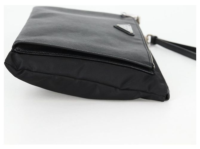 PRADA Bolso de Mano Saffiano Nylon Negro Plata Auth am9108V - vista 4