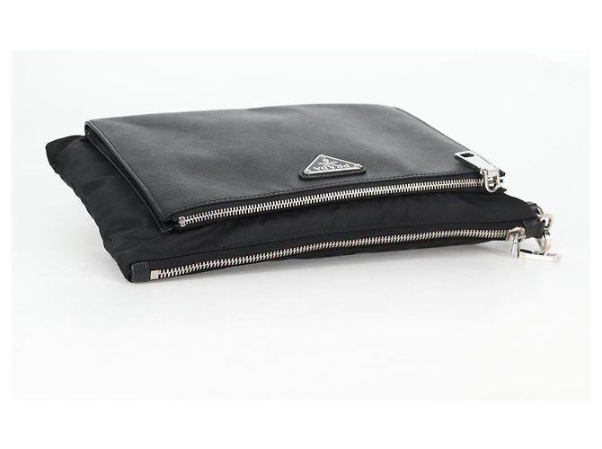 PRADA Bolso de Mano Saffiano Nylon Negro Plata Auth am9108V - vista 5