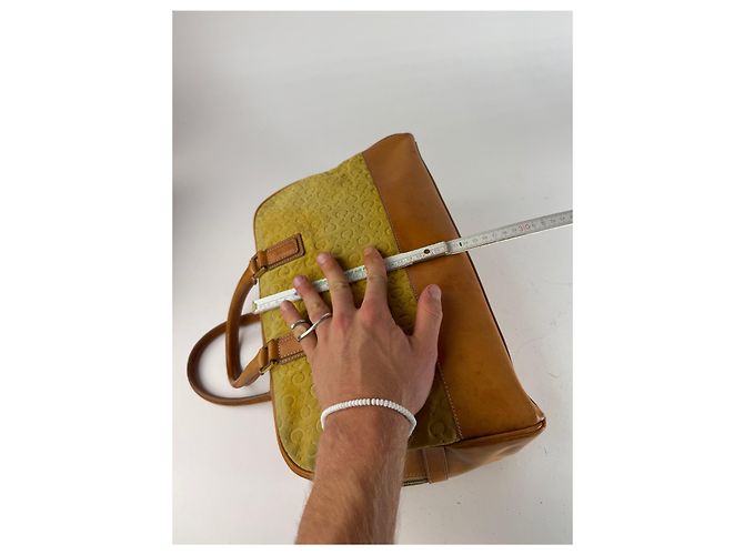 Triomphe Céline Borsa da viaggio weekender in monogramma Macadam di Celine Paris vintage marrone giallo Bianco - vista 12