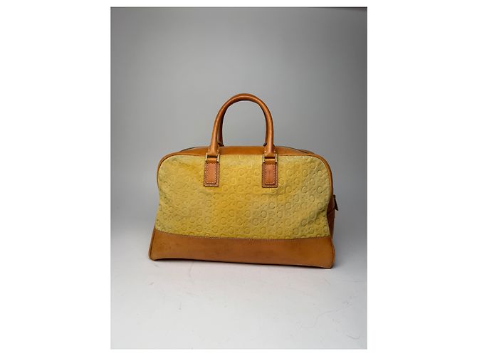 Triomphe Céline Borsa da viaggio weekender in monogramma Macadam di Celine Paris vintage marrone giallo Bianco - vista 14
