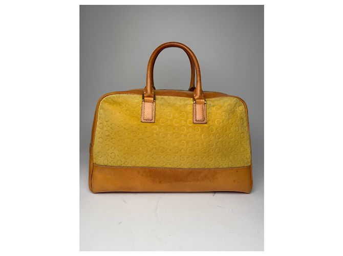 Triomphe Céline Borsa da viaggio weekender in monogramma Macadam di Celine Paris vintage marrone giallo Bianco - vista 2