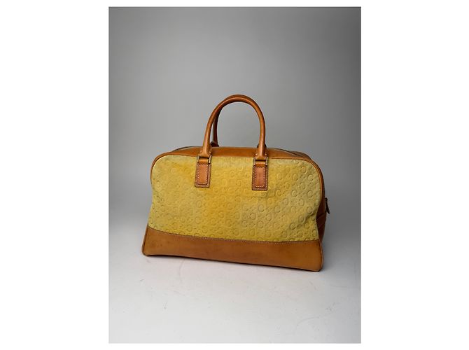 Triomphe Céline Borsa da viaggio weekender in monogramma Macadam di Celine Paris vintage marrone giallo Bianco - vista 6