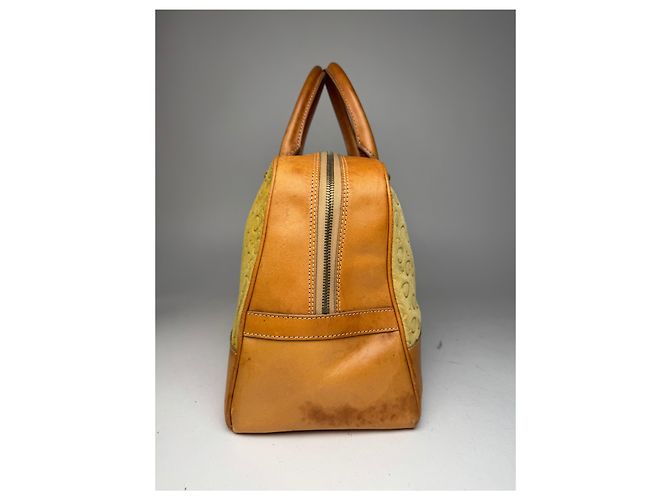 Triomphe Céline Borsa da viaggio weekender in monogramma Macadam di Celine Paris vintage marrone giallo Bianco - vista 9