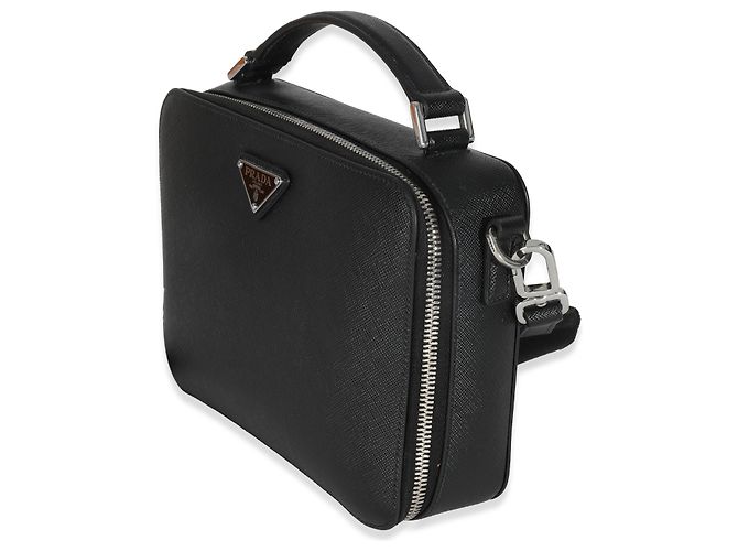 Borsa a tracolla media Brique in Saffiano nero di Prada - vista 3