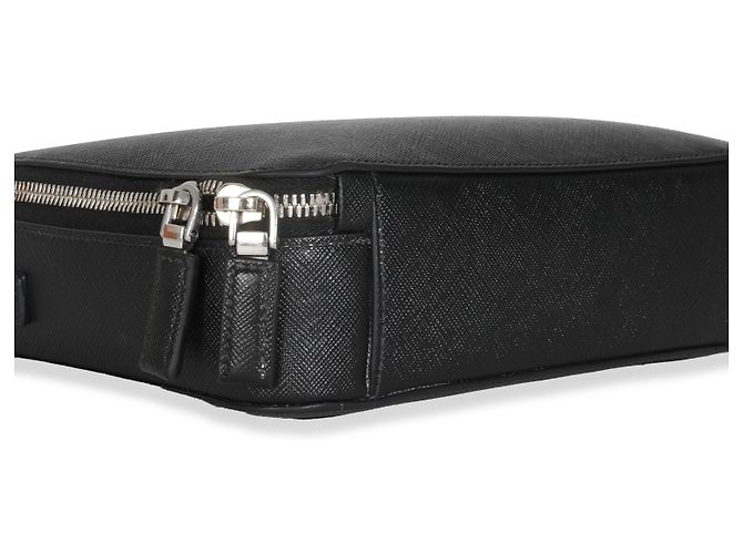 Borsa a tracolla media Brique in Saffiano nero di Prada - vista 5