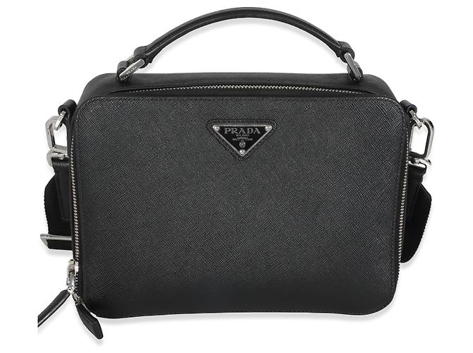 Borsa a tracolla media Brique in Saffiano nero di Prada - vista 7