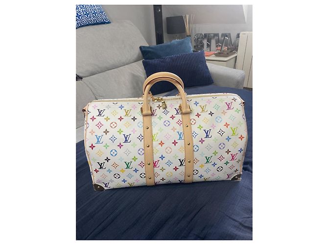 Keepall Louis Vuitton Murakami Kollektion Reisehandtasche weiß Leder - Ansicht 3
