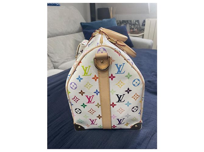 Keepall Louis Vuitton Murakami Kollektion Reisehandtasche weiß Leder - Ansicht 4