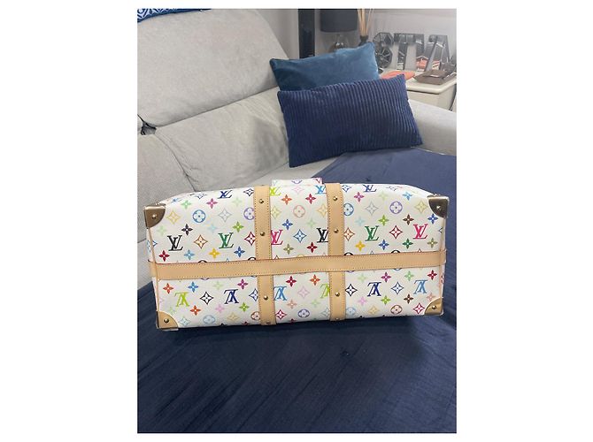 Keepall Louis Vuitton Murakami Kollektion Reisehandtasche weiß Leder - Ansicht 5