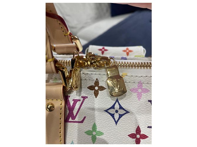 Keepall Louis Vuitton Murakami Kollektion Reisehandtasche weiß Leder - Ansicht 6