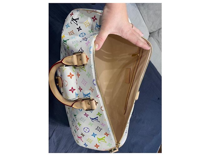 Keepall Louis Vuitton Murakami Kollektion Reisehandtasche weiß Leder - Ansicht 7