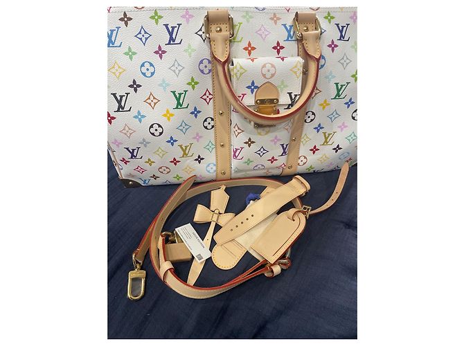 Keepall Louis Vuitton Murakami Kollektion Reisehandtasche weiß Leder - Ansicht 9