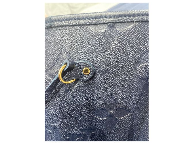 Louis Vuitton Neverfull MM Borsa in Pelle Blu Navy - vista 4
