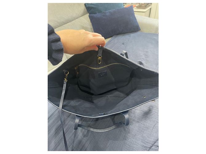 Louis Vuitton Neverfull MM Borsa in Pelle Blu Navy - vista 7