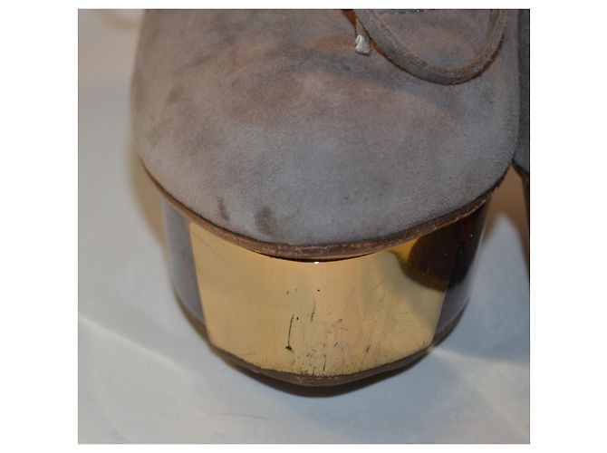 Stivaletti Le Silla in scamosciato grigio con dettagli oro - vista 3