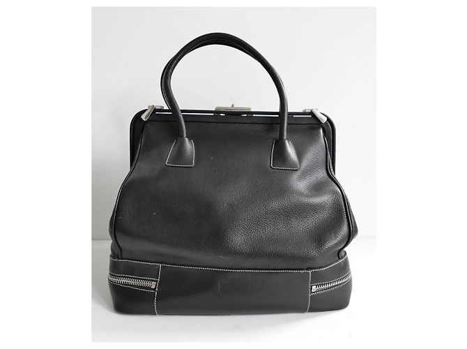 Borsa da medico in pelle nera con zip Prada Autunno 2000 Nero - vista 7