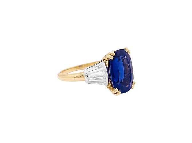 Autre Marque Saphirring 5,86 ct, Gelbgold, Platin, Diamanten. - Ansicht 4