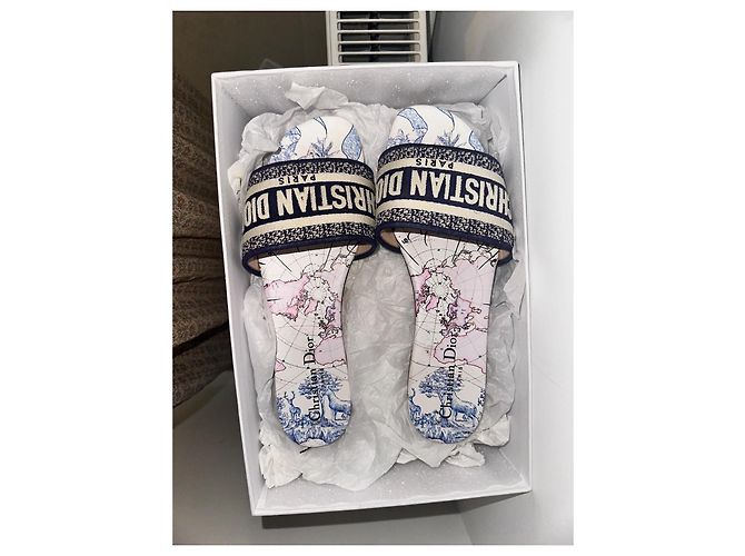 Mule Dior Dway Toile de Jouy blu — Numero 39 Bianco - vista 6
