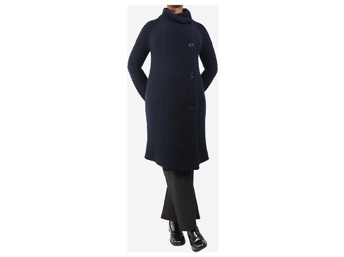 Jil Sander Langarm-Rippstrick-Cardigan in Marineblau - Größe UK 10 - Ansicht 3