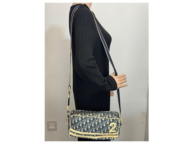 Christian Dior Borsa a spalla Dior 2 Trotter in tela blu/beige 267 - vista 11