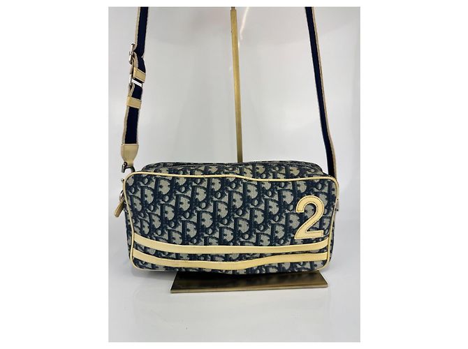 Christian Dior Borsa a spalla Dior 2 Trotter in tela blu/beige 267 - vista 3