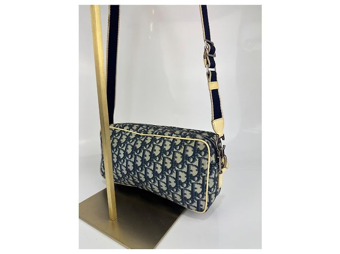 Christian Dior Borsa a spalla Dior 2 Trotter in tela blu/beige 267 - vista 5