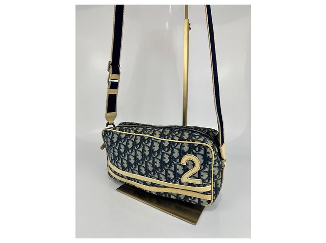 Christian Dior Borsa a spalla Dior 2 Trotter in tela blu/beige 267 - vista 7